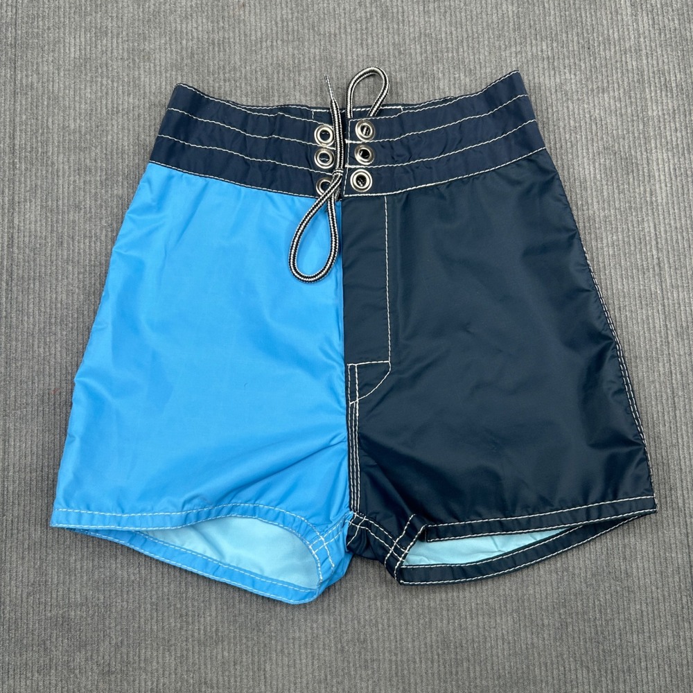 Birdwell Beach Britches Board y2k Shorts Blue Colorblock Nylon Surf Trunk 21 USA